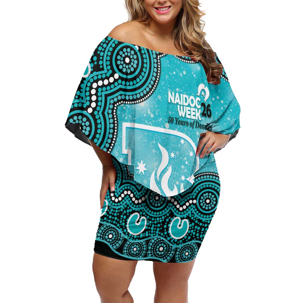 Brisbane Heat NAIDOC Week 2026 Custom Off Shoulder Short Dress 50 Years Deadly Indigenous Art Glitter Effect