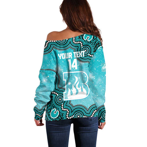 Brisbane Heat NAIDOC Week 2026 Custom Off Shoulder Sweater 50 Years Deadly Indigenous Art Glitter Effect