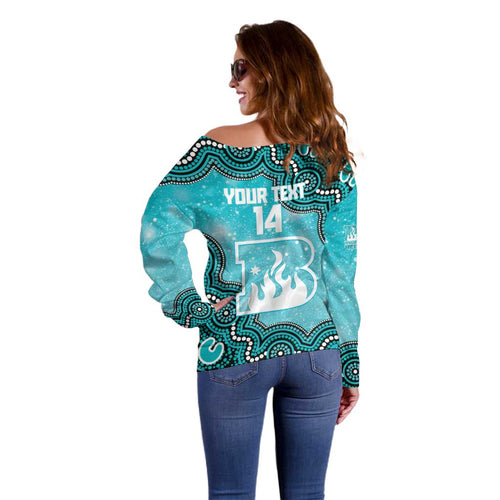 Brisbane Heat NAIDOC Week 2026 Custom Off Shoulder Sweater 50 Years Deadly Indigenous Art Glitter Effect