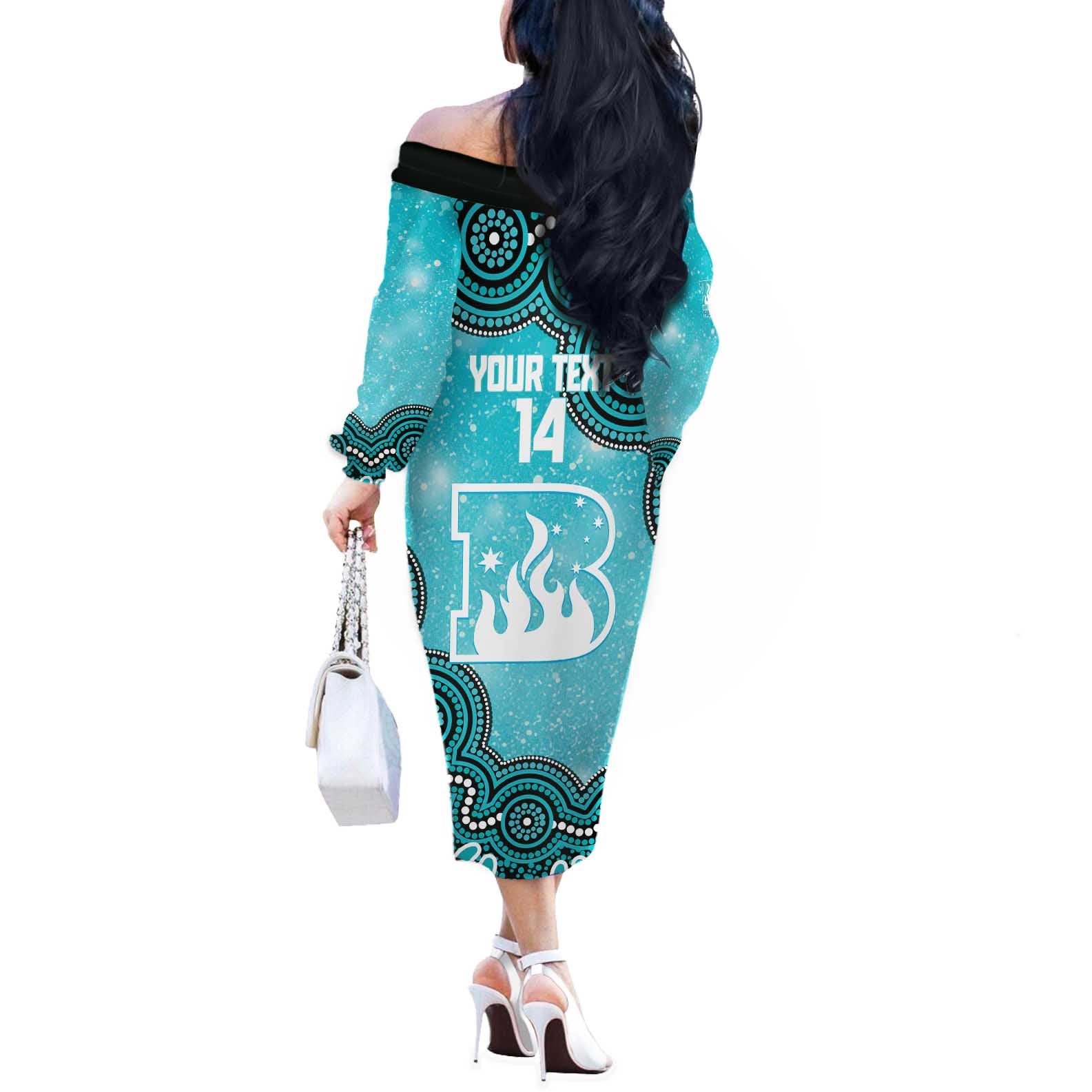 Brisbane Heat NAIDOC Week 2026 Custom Off The Shoulder Long Sleeve Dress 50 Years Deadly Indigenous Art Glitter Effect
