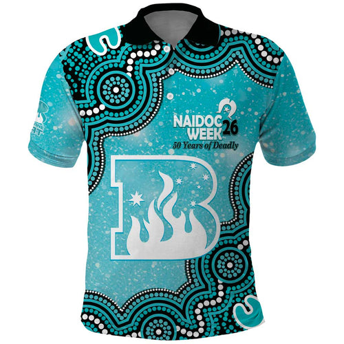 Brisbane Heat NAIDOC Week 2026 Custom Polo Shirt 50 Years Deadly Indigenous Art Glitter Effect