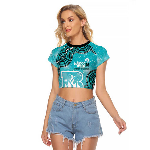 Brisbane Heat NAIDOC Week 2026 Custom Raglan Cropped T Shirt 50 Years Deadly Indigenous Art Glitter Effect