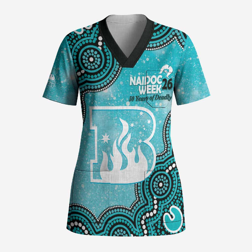 Brisbane Heat NAIDOC Week 2026 Custom Scrub Top 50 Years Deadly Indigenous Art Glitter Effect