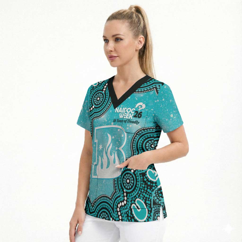 Brisbane Heat NAIDOC Week 2026 Custom Scrub Top 50 Years Deadly Indigenous Art Glitter Effect