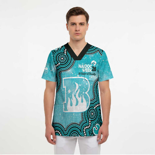 Brisbane Heat NAIDOC Week 2026 Custom Scrub Top 50 Years Deadly Indigenous Art Glitter Effect