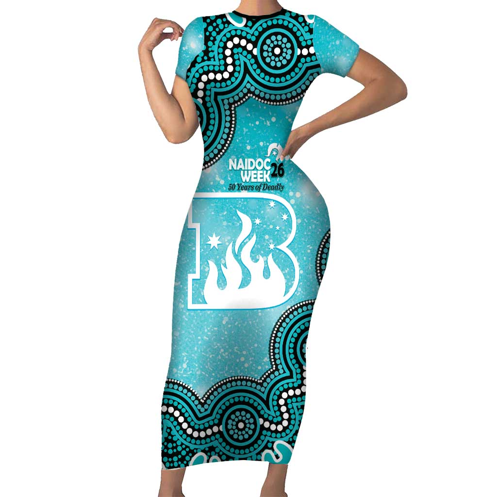 Brisbane Heat NAIDOC Week 2026 Custom Short Sleeve Bodycon Dress 50 Years Deadly Indigenous Art Glitter Effect