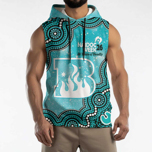 Brisbane Heat NAIDOC Week 2026 Custom Sleeveless Hoodie 50 Years Deadly Indigenous Art Glitter Effect
