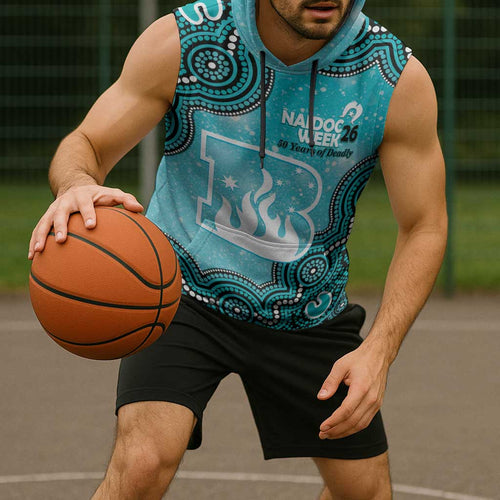 Brisbane Heat NAIDOC Week 2026 Custom Sleeveless Hoodie 50 Years Deadly Indigenous Art Glitter Effect