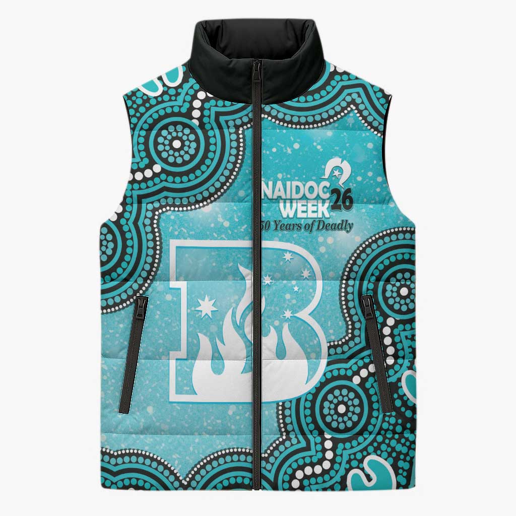 Brisbane Heat NAIDOC Week 2026 Custom Sleeveless Puffer Jacket 50 Years Deadly Indigenous Art Glitter Effect