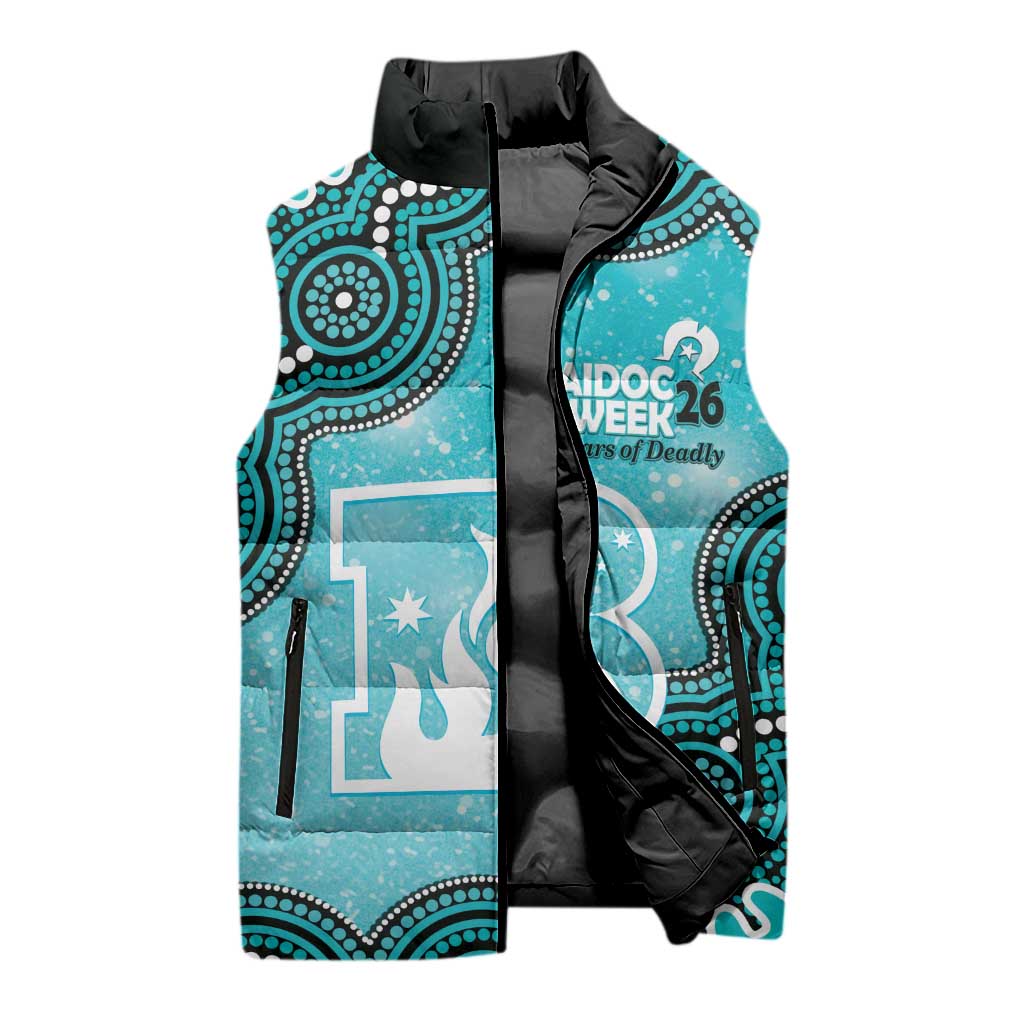 Brisbane Heat NAIDOC Week 2026 Custom Sleeveless Puffer Jacket 50 Years Deadly Indigenous Art Glitter Effect