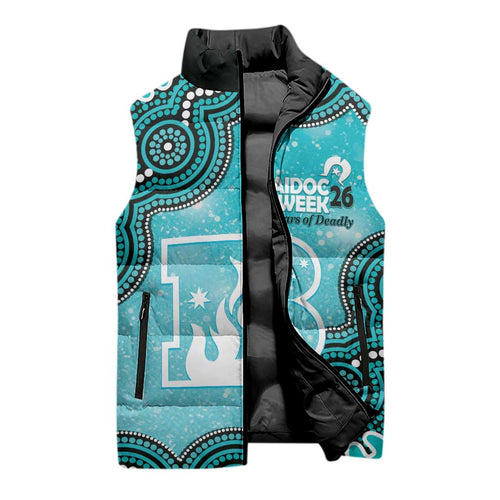 Brisbane Heat NAIDOC Week 2026 Custom Sleeveless Puffer Jacket 50 Years Deadly Indigenous Art Glitter Effect
