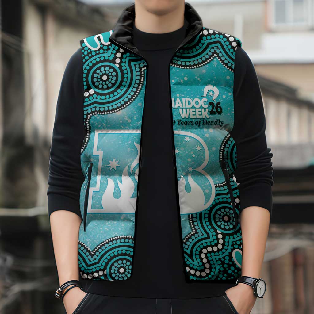 Brisbane Heat NAIDOC Week 2026 Custom Sleeveless Puffer Jacket 50 Years Deadly Indigenous Art Glitter Effect