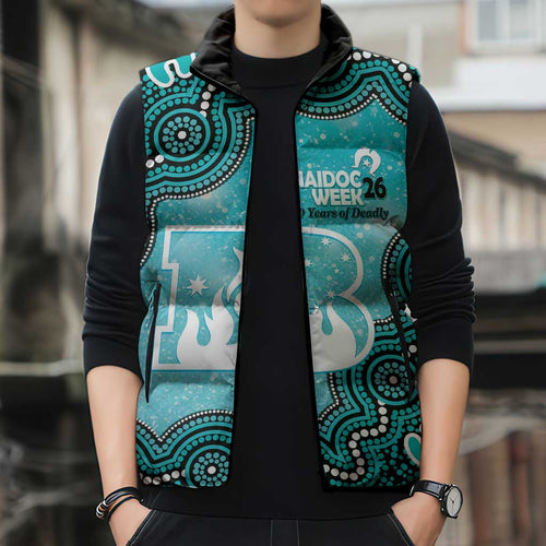 Brisbane Heat NAIDOC Week 2026 Custom Sleeveless Puffer Jacket 50 Years Deadly Indigenous Art Glitter Effect