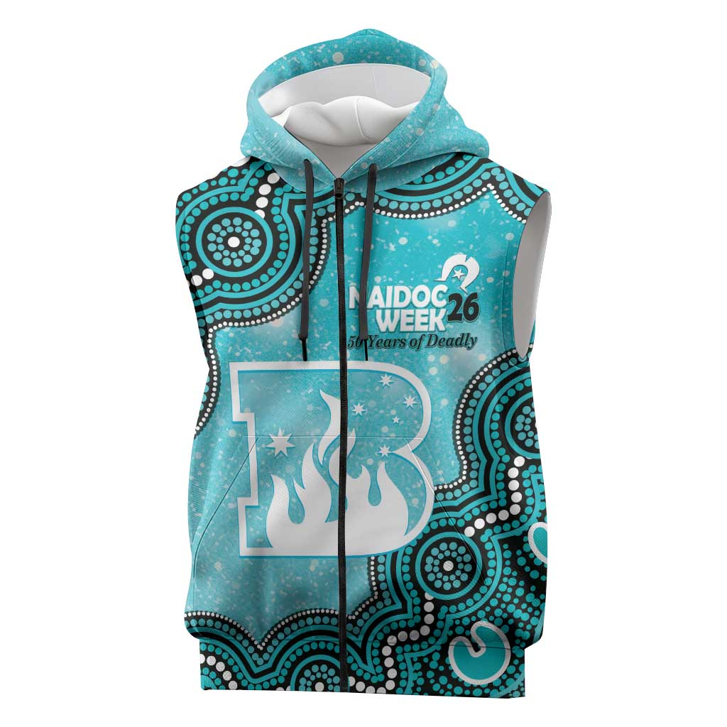 Brisbane Heat NAIDOC Week 2026 Custom Sleeveless Zip Hoodie 50 Years Deadly Indigenous Art Glitter Effect