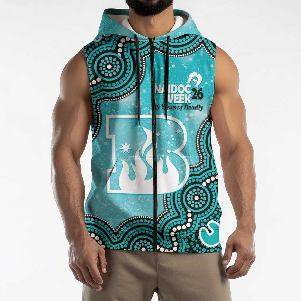 Brisbane Heat NAIDOC Week 2026 Custom Sleeveless Zip Hoodie 50 Years Deadly Indigenous Art Glitter Effect