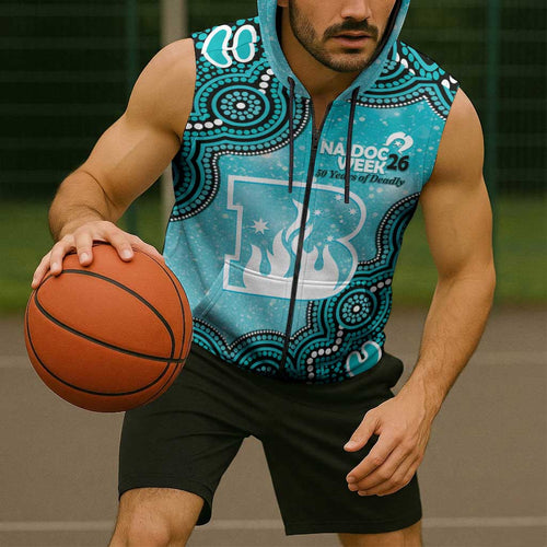 Brisbane Heat NAIDOC Week 2026 Custom Sleeveless Zip Hoodie 50 Years Deadly Indigenous Art Glitter Effect