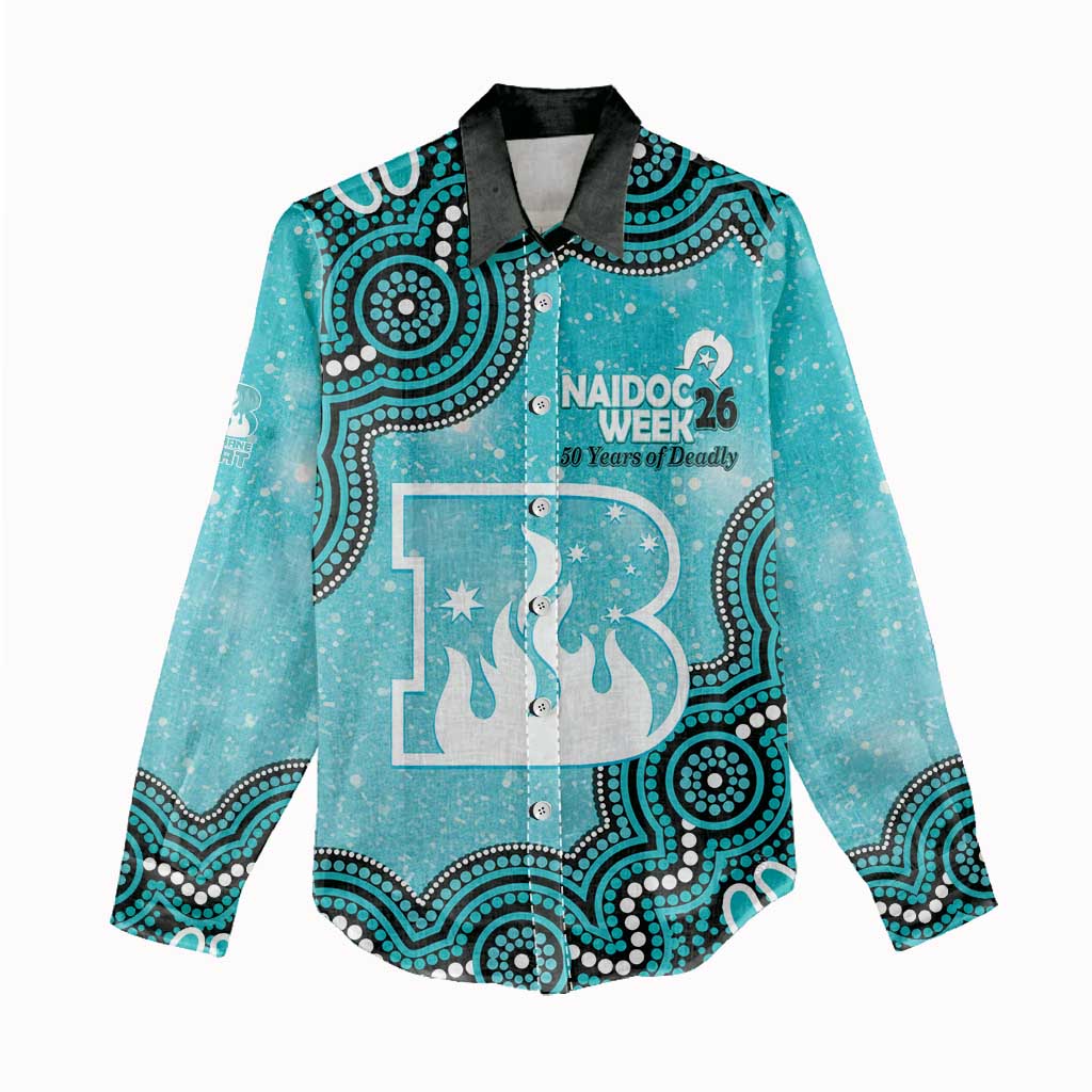 Brisbane Heat NAIDOC Week 2026 Custom Women Casual Shirt 50 Years Deadly Indigenous Art Glitter Effect