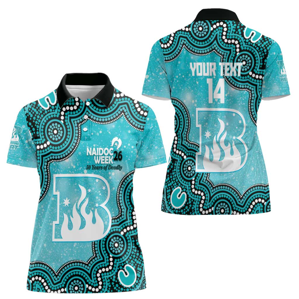 Brisbane Heat NAIDOC Week 2026 Custom Women Polo Shirt 50 Years Deadly Indigenous Art Glitter Effect