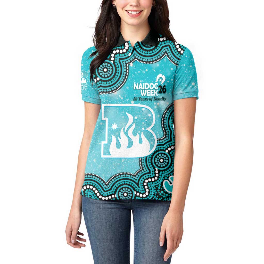 Brisbane Heat NAIDOC Week 2026 Custom Women Polo Shirt 50 Years Deadly Indigenous Art Glitter Effect