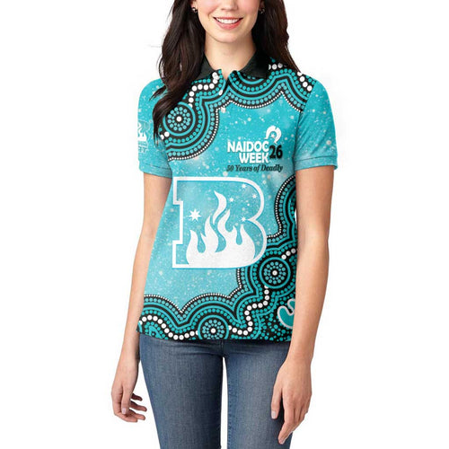 Brisbane Heat NAIDOC Week 2026 Custom Women Polo Shirt 50 Years Deadly Indigenous Art Glitter Effect