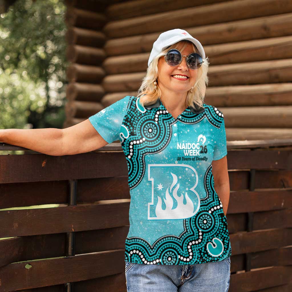 Brisbane Heat NAIDOC Week 2026 Custom Women Polo Shirt 50 Years Deadly Indigenous Art Glitter Effect