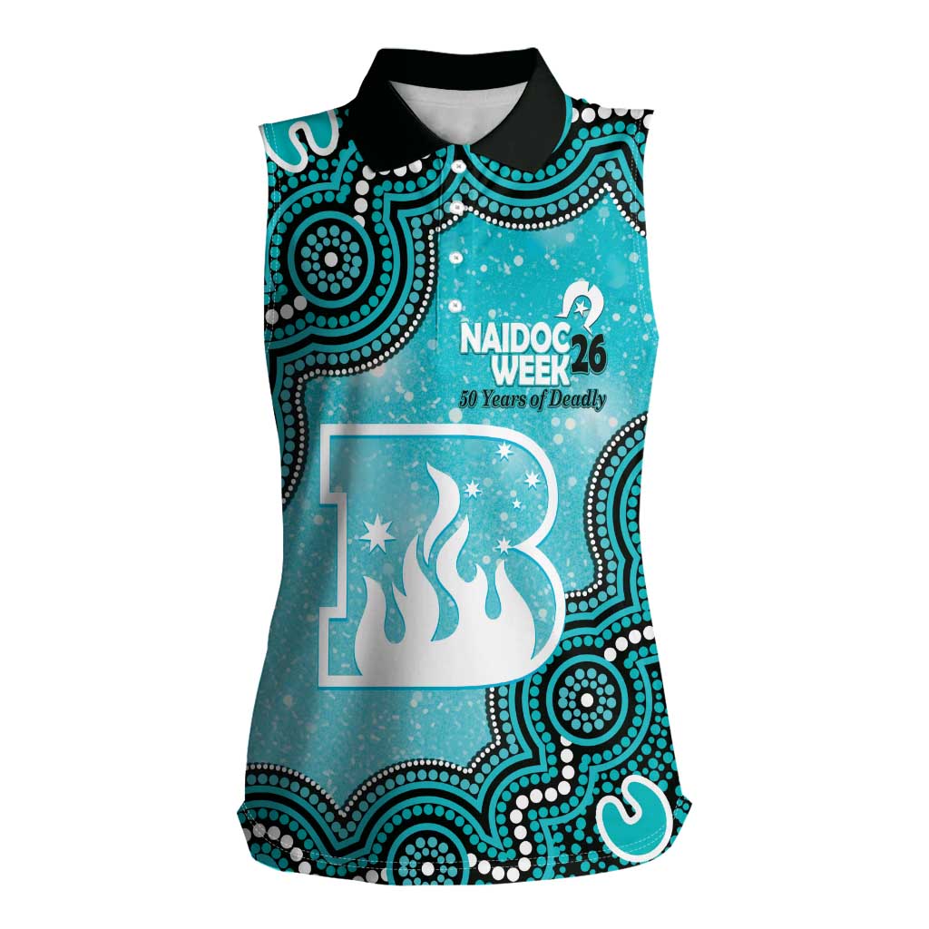 Brisbane Heat NAIDOC Week 2026 Custom Women Sleeveless Polo Shirt 50 Years Deadly Indigenous Art Glitter Effect