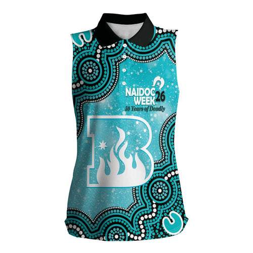 Brisbane Heat NAIDOC Week 2026 Custom Women Sleeveless Polo Shirt 50 Years Deadly Indigenous Art Glitter Effect