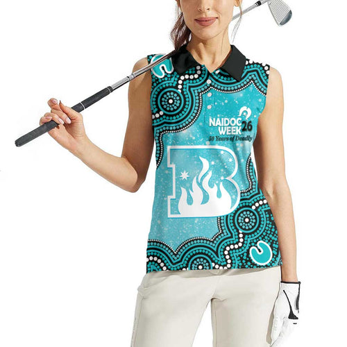 Brisbane Heat NAIDOC Week 2026 Custom Women Sleeveless Polo Shirt 50 Years Deadly Indigenous Art Glitter Effect