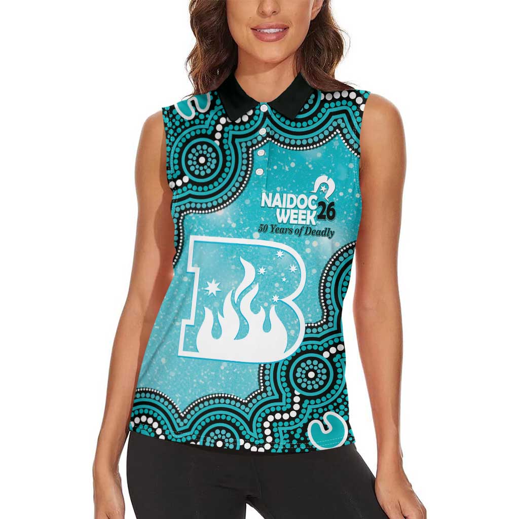Brisbane Heat NAIDOC Week 2026 Custom Women Sleeveless Polo Shirt 50 Years Deadly Indigenous Art Glitter Effect