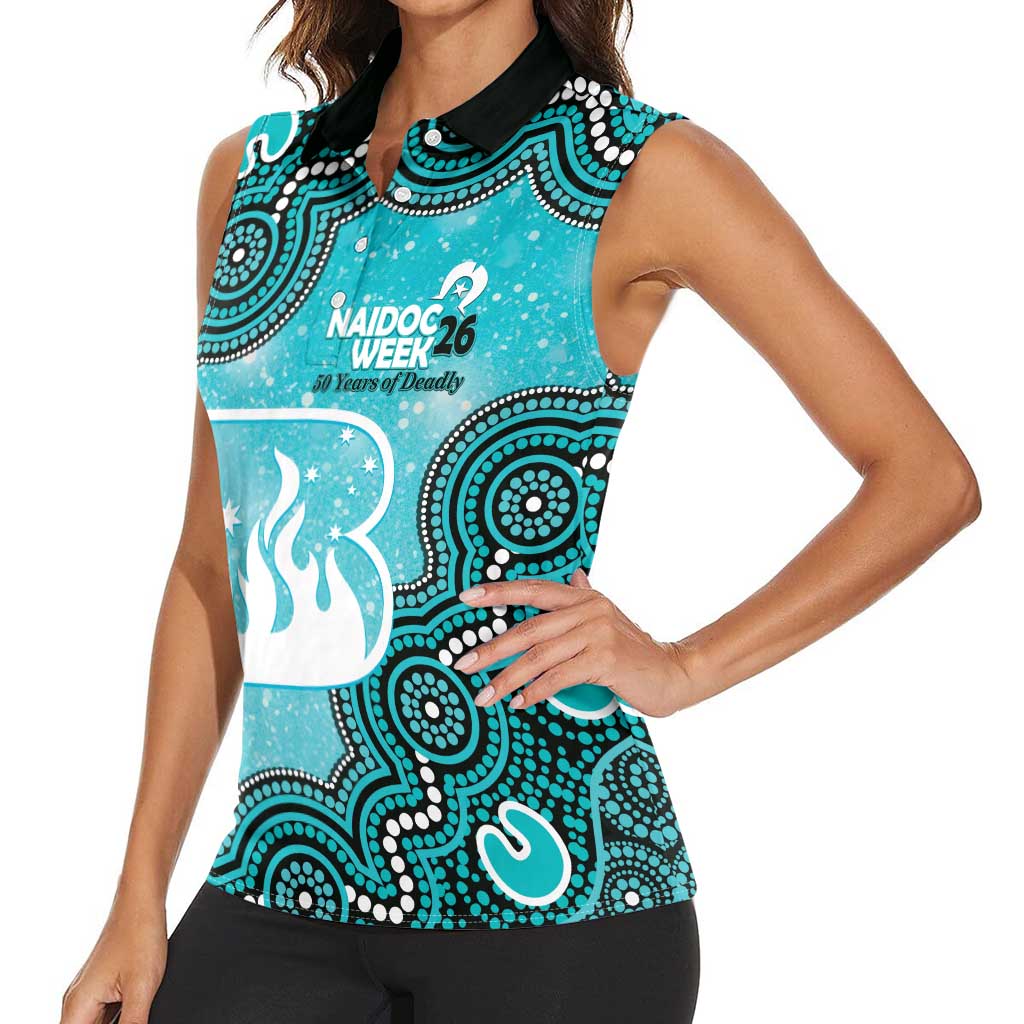 Brisbane Heat NAIDOC Week 2026 Custom Women Sleeveless Polo Shirt 50 Years Deadly Indigenous Art Glitter Effect
