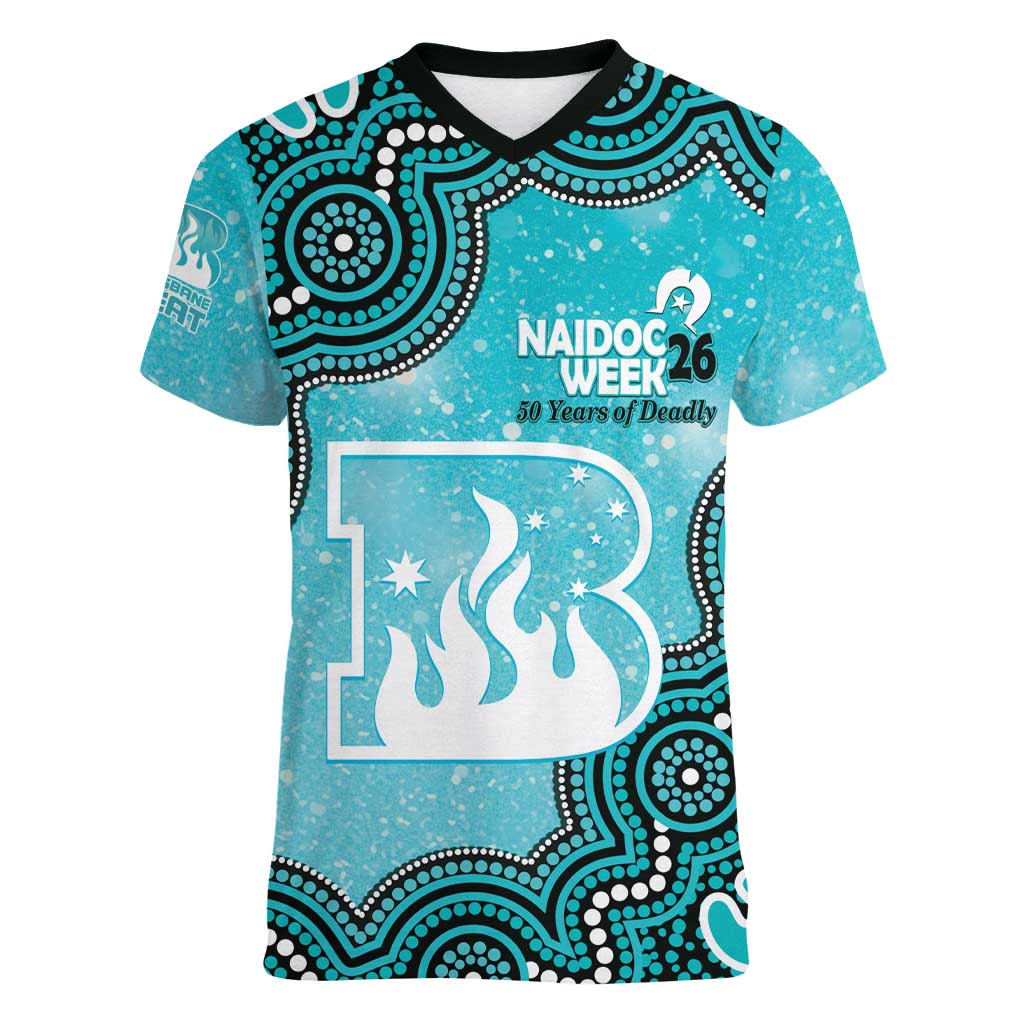 Brisbane Heat NAIDOC Week 2026 Custom Women V-Neck T-Shirt 50 Years Deadly Indigenous Art Glitter Effect