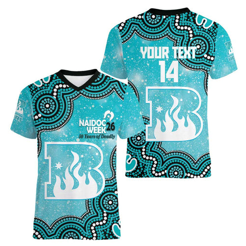 Brisbane Heat NAIDOC Week 2026 Custom Women V-Neck T-Shirt 50 Years Deadly Indigenous Art Glitter Effect
