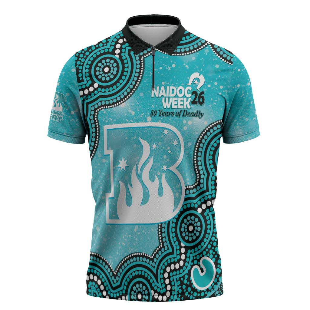 Brisbane Heat NAIDOC Week 2026 Custom Zipper Polo Shirt 50 Years Deadly Indigenous Art Glitter Effect