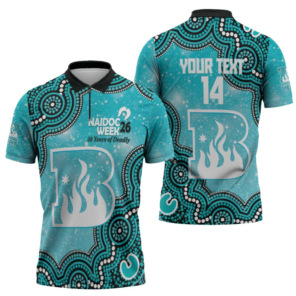 Brisbane Heat NAIDOC Week 2026 Custom Zipper Polo Shirt 50 Years Deadly Indigenous Art Glitter Effect