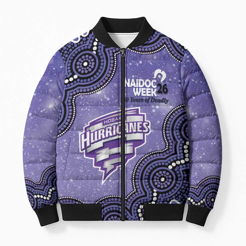 Hobart Hurricanes NAIDOC Week 2026 Custom Bomber Puffer Jacket 50 Years Deadly Indigenous Art Glitter Effect