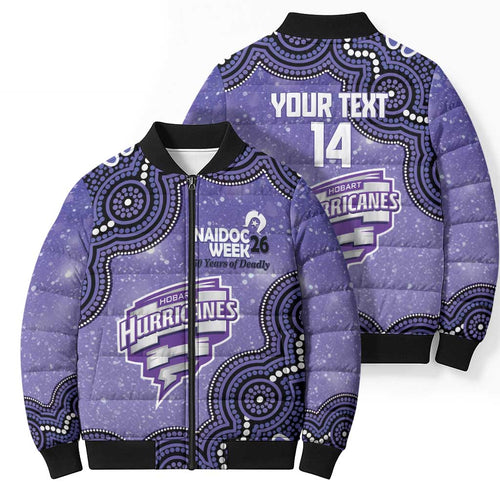 Hobart Hurricanes NAIDOC Week 2026 Custom Bomber Puffer Jacket 50 Years Deadly Indigenous Art Glitter Effect