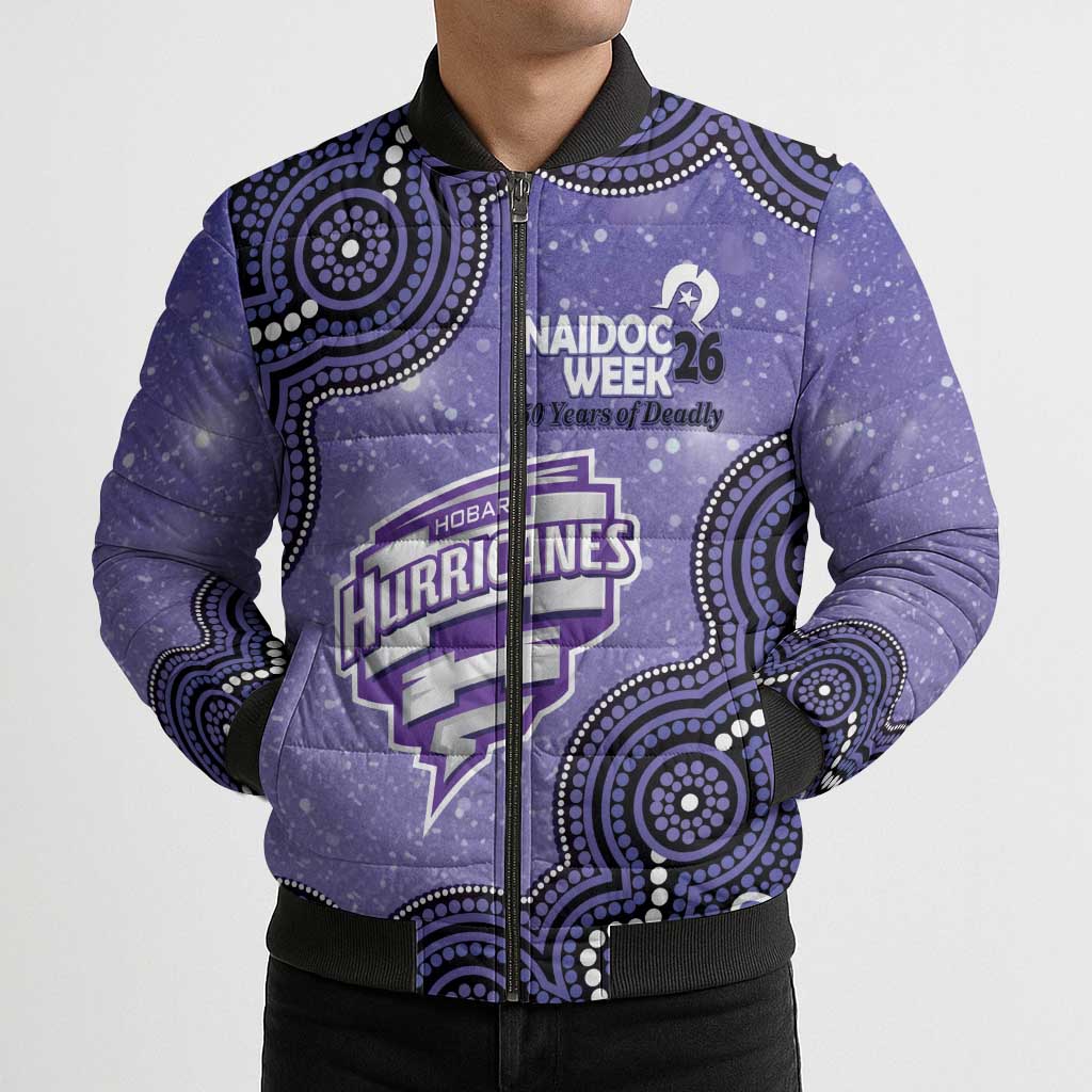 Hobart Hurricanes NAIDOC Week 2026 Custom Bomber Puffer Jacket 50 Years Deadly Indigenous Art Glitter Effect