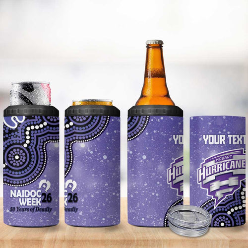 Hobart Hurricanes NAIDOC Week 2026 Custom 4 in 1 Can Cooler Tumbler 50 Years Deadly Indigenous Art Glitter Effect