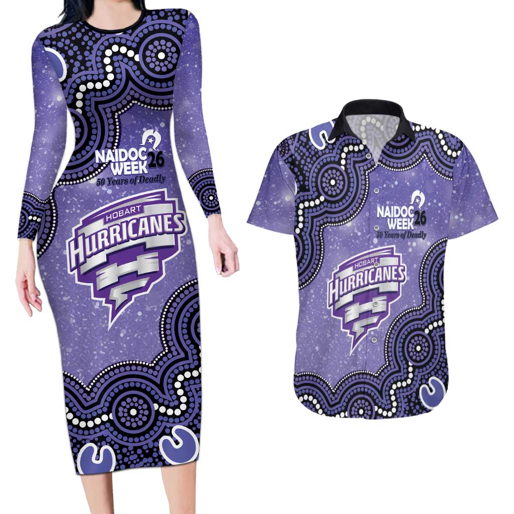Hobart Hurricanes NAIDOC Week 2026 Custom Couples Matching Long Sleeve Bodycon Dress and Hawaiian Shirt 50 Years Deadly Indigenous Art Glitter Effect