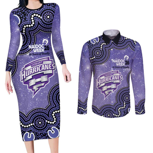 Hobart Hurricanes NAIDOC Week 2026 Custom Couples Matching Long Sleeve Bodycon Dress and Long Sleeve Button Shirt 50 Years Deadly Indigenous Art Glitter Effect
