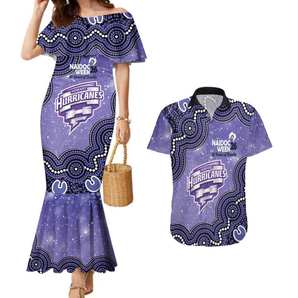 Hobart Hurricanes NAIDOC Week 2026 Custom Couples Matching Mermaid Dress and Hawaiian Shirt 50 Years Deadly Indigenous Art Glitter Effect