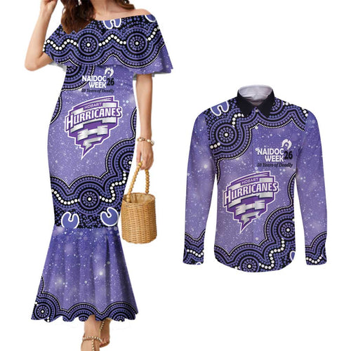 Hobart Hurricanes NAIDOC Week 2026 Custom Couples Matching Mermaid Dress and Long Sleeve Button Shirt 50 Years Deadly Indigenous Art Glitter Effect