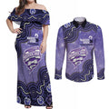 Hobart Hurricanes NAIDOC Week 2026 Custom Couples Matching Off Shoulder Maxi Dress and Long Sleeve Button Shirt 50 Years Deadly Indigenous Art Glitter Effect