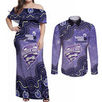 Hobart Hurricanes NAIDOC Week 2026 Custom Couples Matching Off Shoulder Maxi Dress and Long Sleeve Button Shirt 50 Years Deadly Indigenous Art Glitter Effect