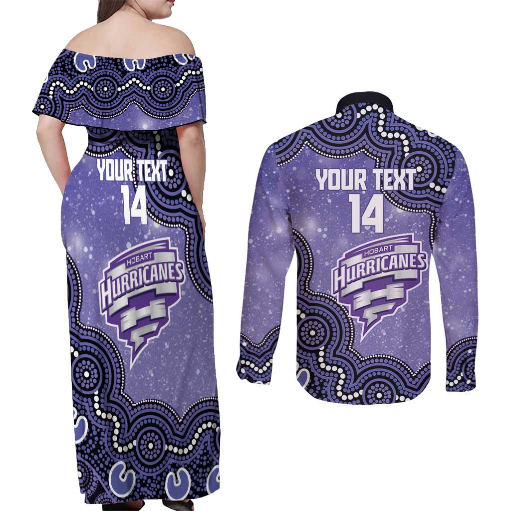 Hobart Hurricanes NAIDOC Week 2026 Custom Couples Matching Off Shoulder Maxi Dress and Long Sleeve Button Shirt 50 Years Deadly Indigenous Art Glitter Effect