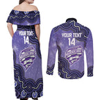 Hobart Hurricanes NAIDOC Week 2026 Custom Couples Matching Off Shoulder Maxi Dress and Long Sleeve Button Shirt 50 Years Deadly Indigenous Art Glitter Effect