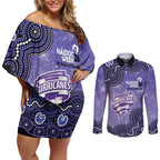 Hobart Hurricanes NAIDOC Week 2026 Custom Couples Matching Off Shoulder Short Dress and Long Sleeve Button Shirt 50 Years Deadly Indigenous Art Glitter Effect