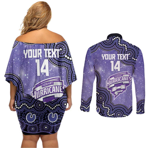 Hobart Hurricanes NAIDOC Week 2026 Custom Couples Matching Off Shoulder Short Dress and Long Sleeve Button Shirt 50 Years Deadly Indigenous Art Glitter Effect