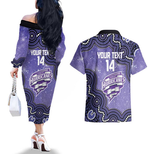 Hobart Hurricanes NAIDOC Week 2026 Custom Couples Matching Off The Shoulder Long Sleeve Dress and Hawaiian Shirt 50 Years Deadly Indigenous Art Glitter Effect