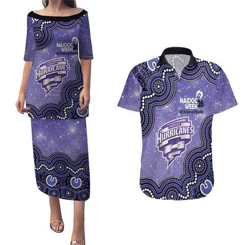 Hobart Hurricanes NAIDOC Week 2026 Custom Couples Matching Puletasi and Hawaiian Shirt 50 Years Deadly Indigenous Art Glitter Effect